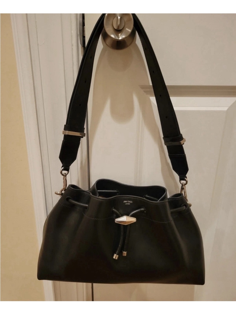 Jimmy Choo Black Cinch Drawstring Shoulder Bag - Picture 3 of 6
